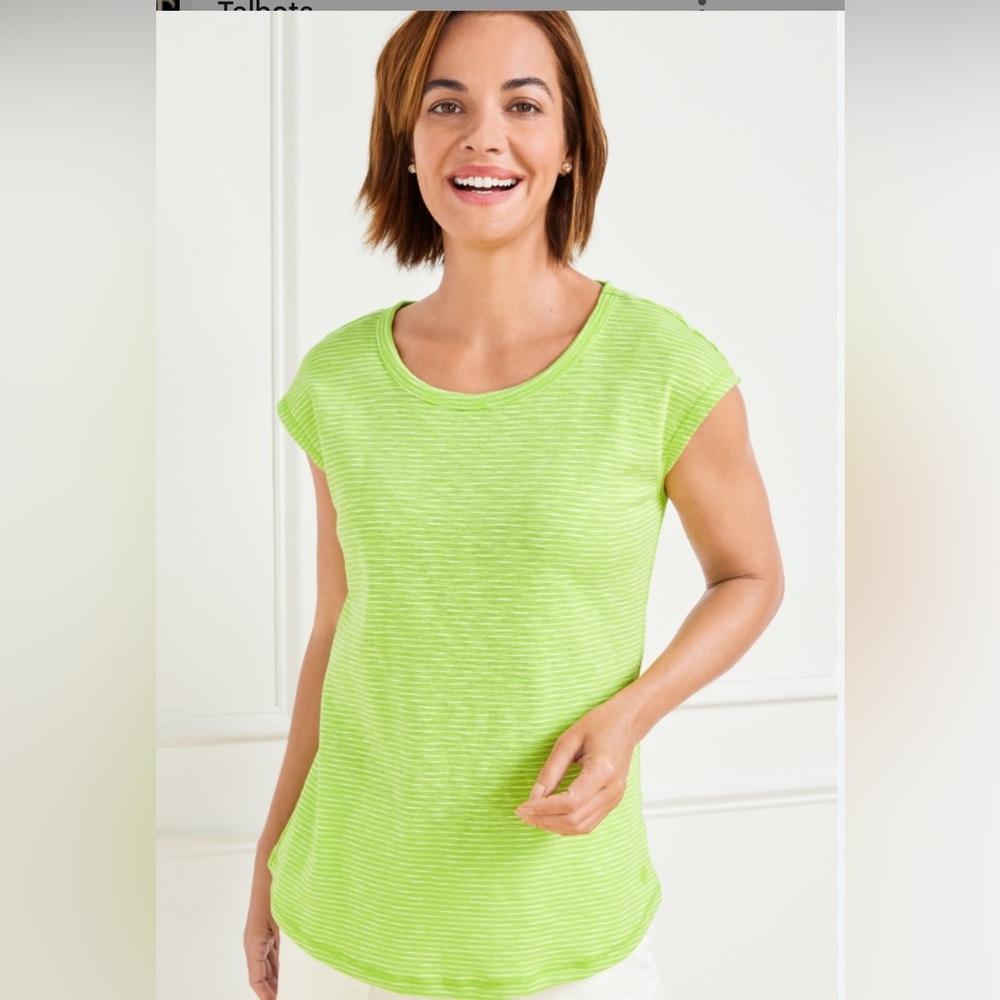 Talbots Lime Green Striped Women's Top with‎ Cut Out in Back